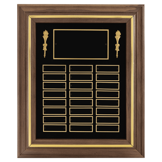 15" x 18"/Plates 7/8" x 2 3/4" American Walnut 24 Plate Perpetual Plaque with Black Brass Plates