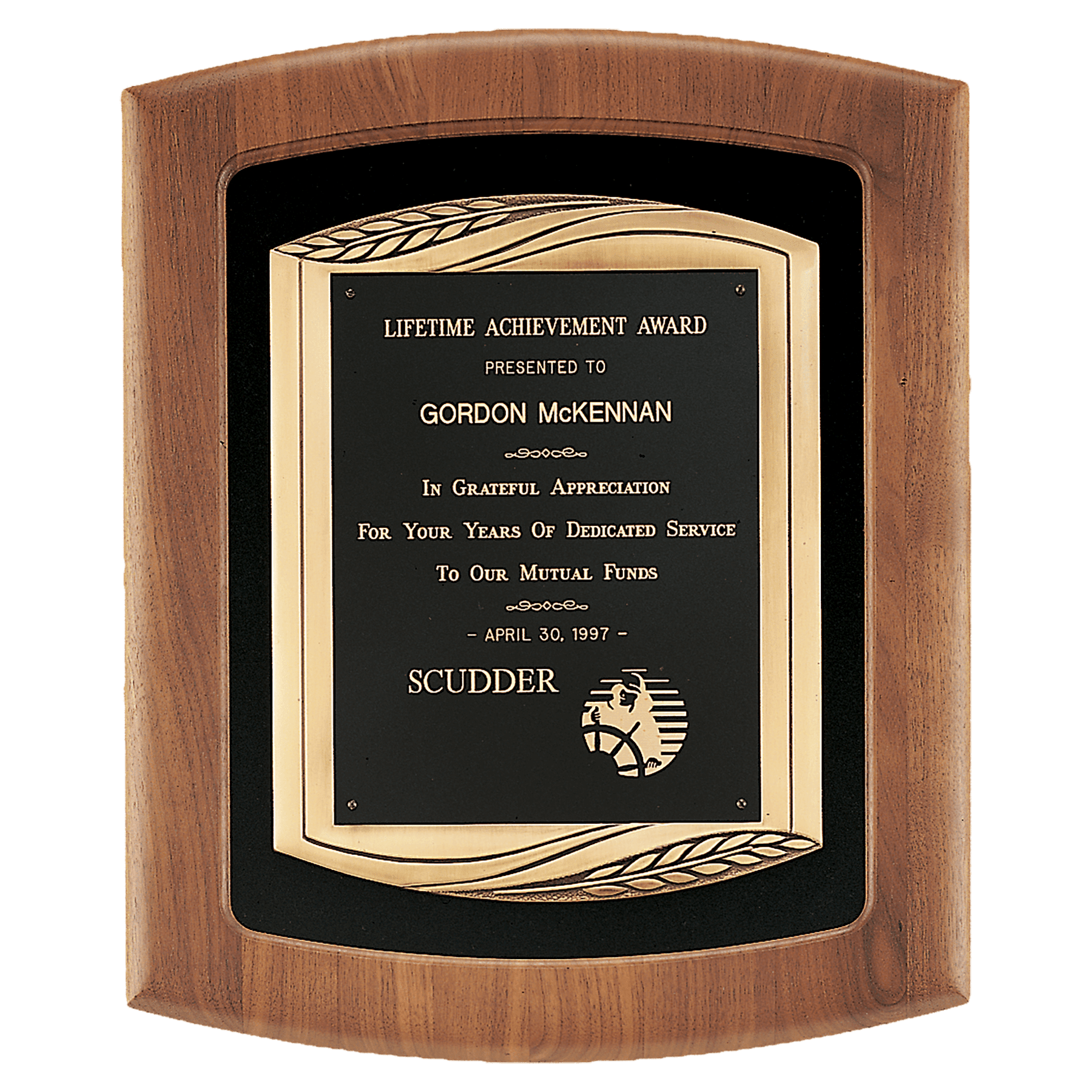 Walnut Frame with Black Velour Background and Back Laser Engravable Plate in an Antique Bronze 14" x 17" American Finished Frame Casting