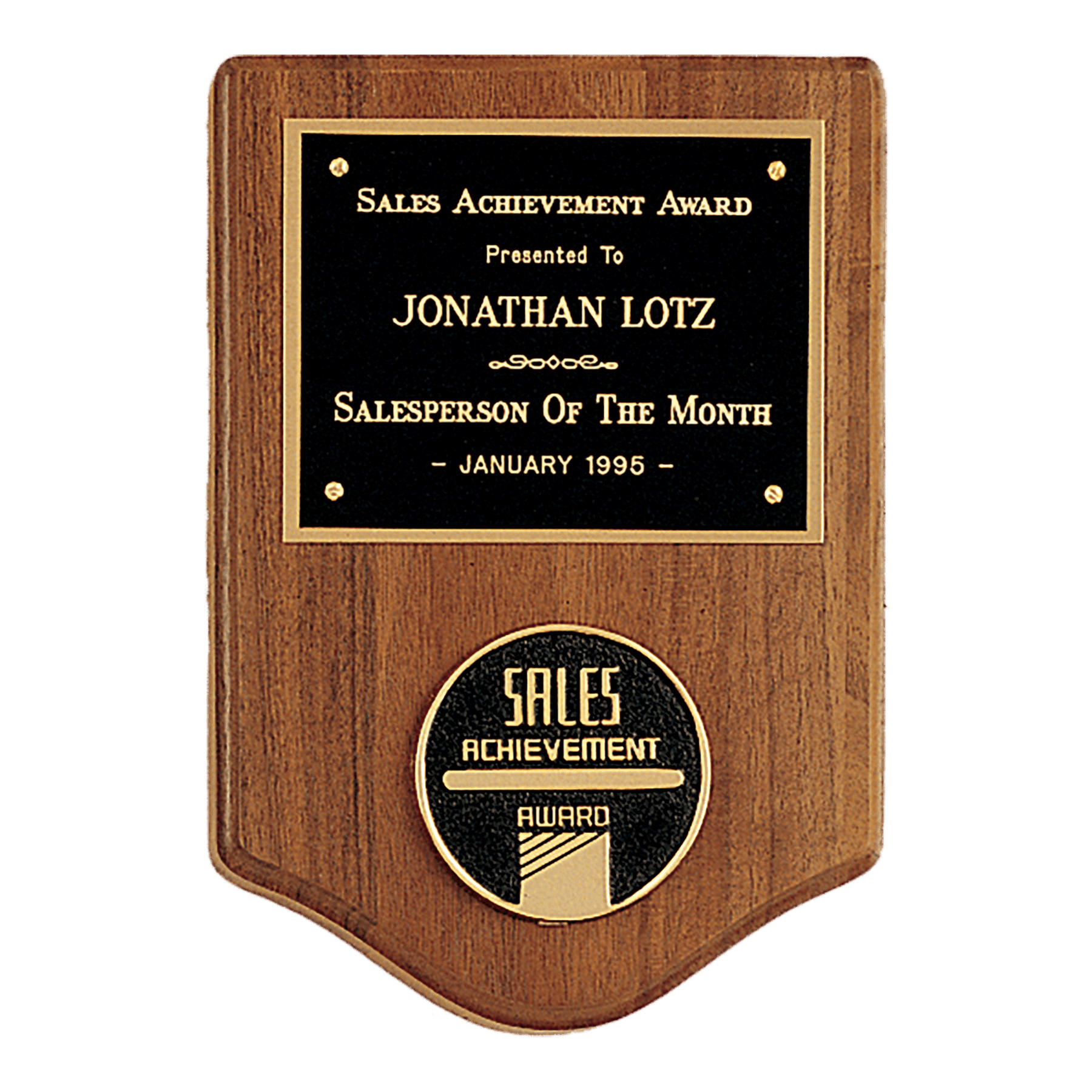 5 3/8" x 8 1/8" American Walnut CAM Plaque with Black Brass Plate  (Medallion Sold Separately)