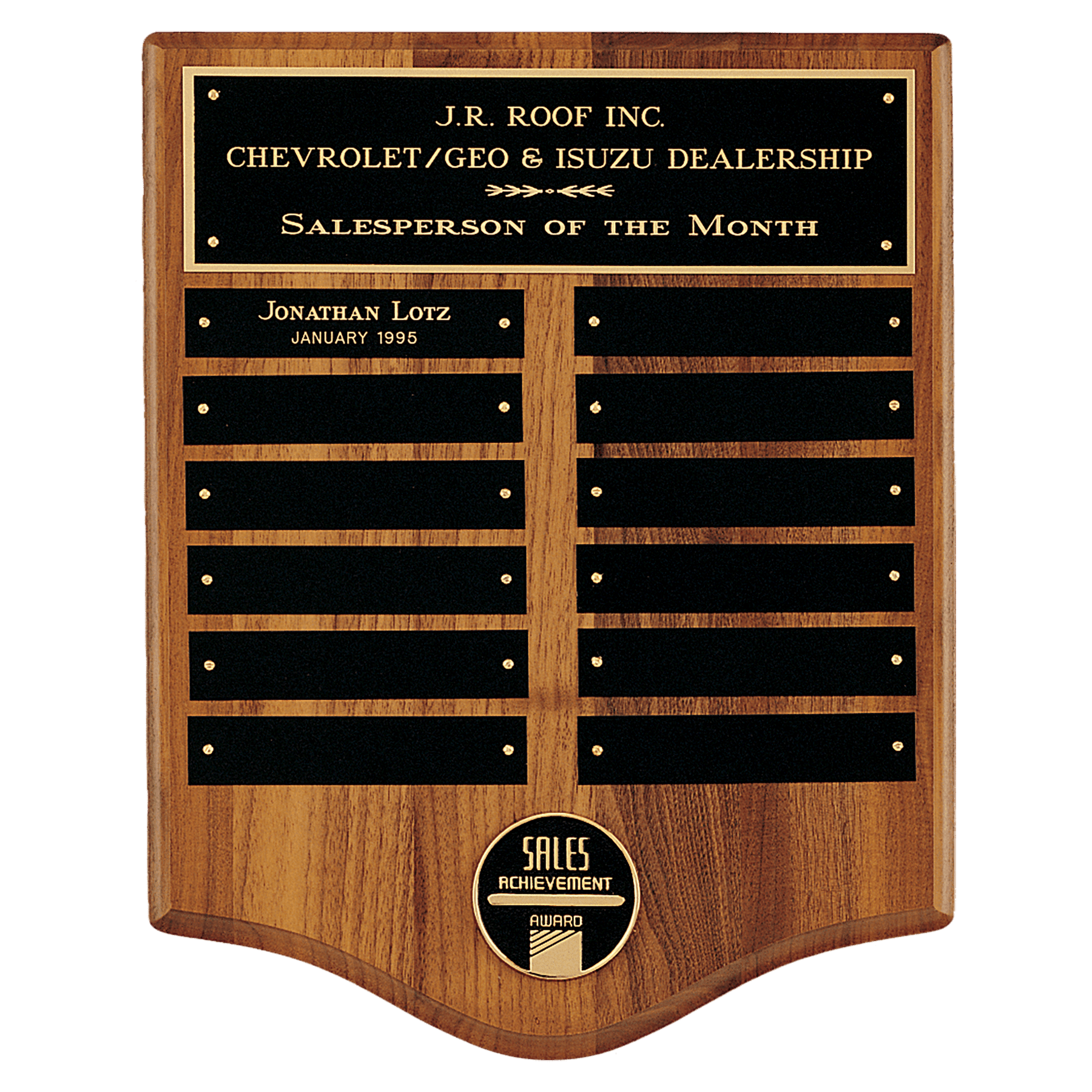 12" x 15"/Plates 1" x 5" American Walnut CAM Plaque with Black Brass Plates (Medallions Sold Separately)