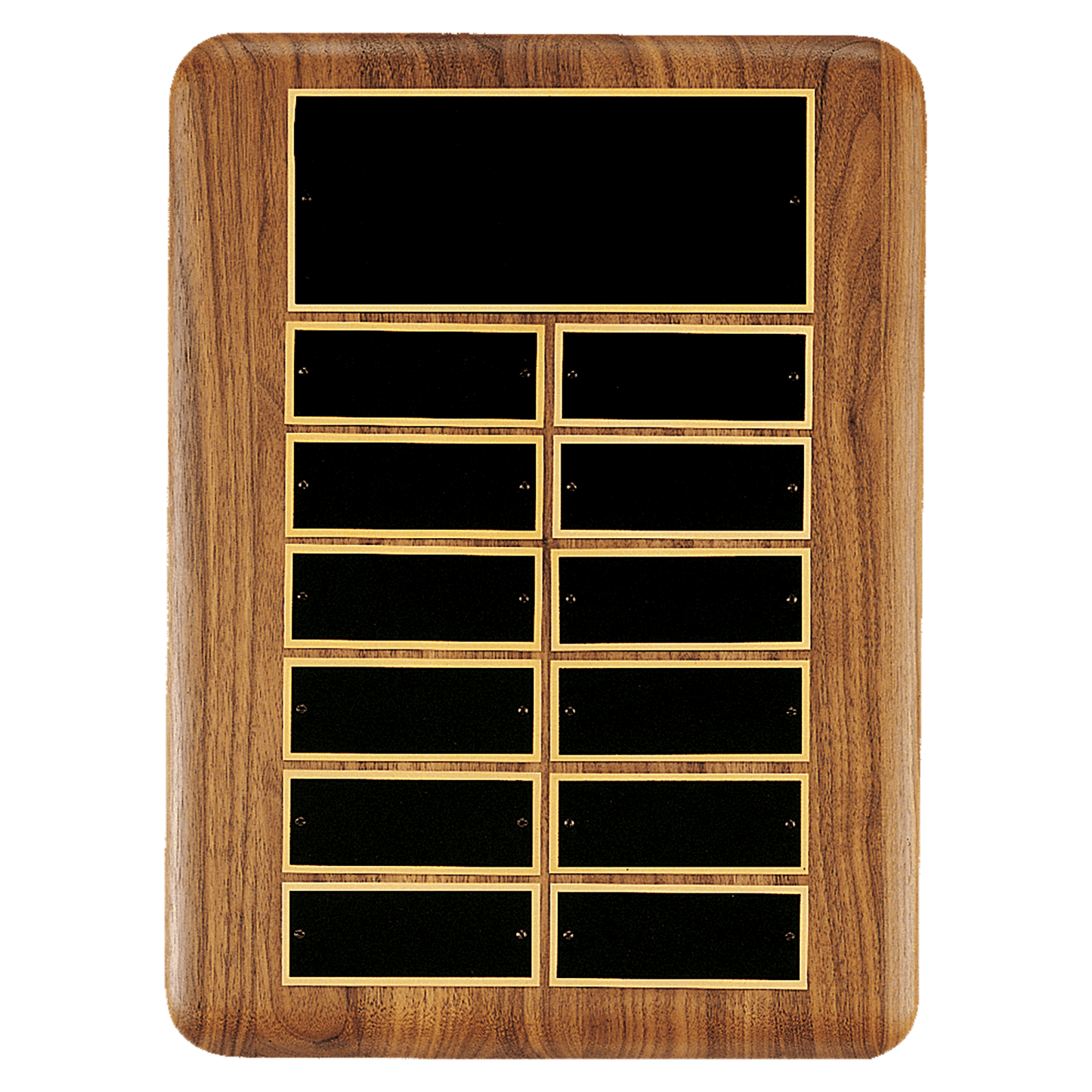 11" x 15"/Plates 1 1/2" x 3 3/4" American Walnut 12 Plate Perpetual Plaque with Black Brass Header Plate