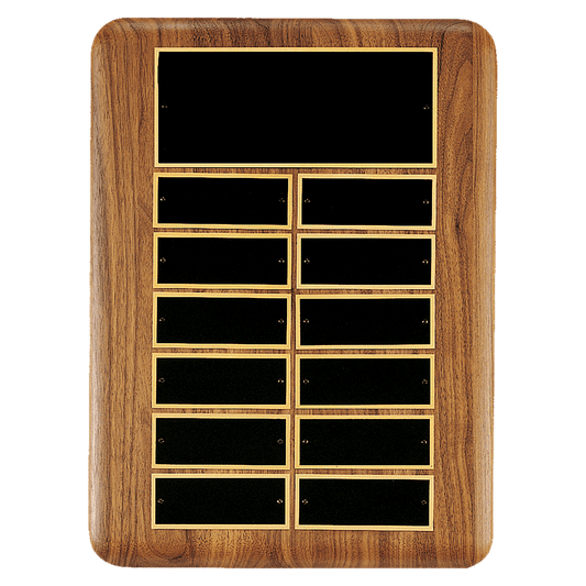 11" x 15"/Plates 1 1/2" x 3 3/4" American Walnut 12 Plate Perpetual Plaque with Black Brass Header Plate