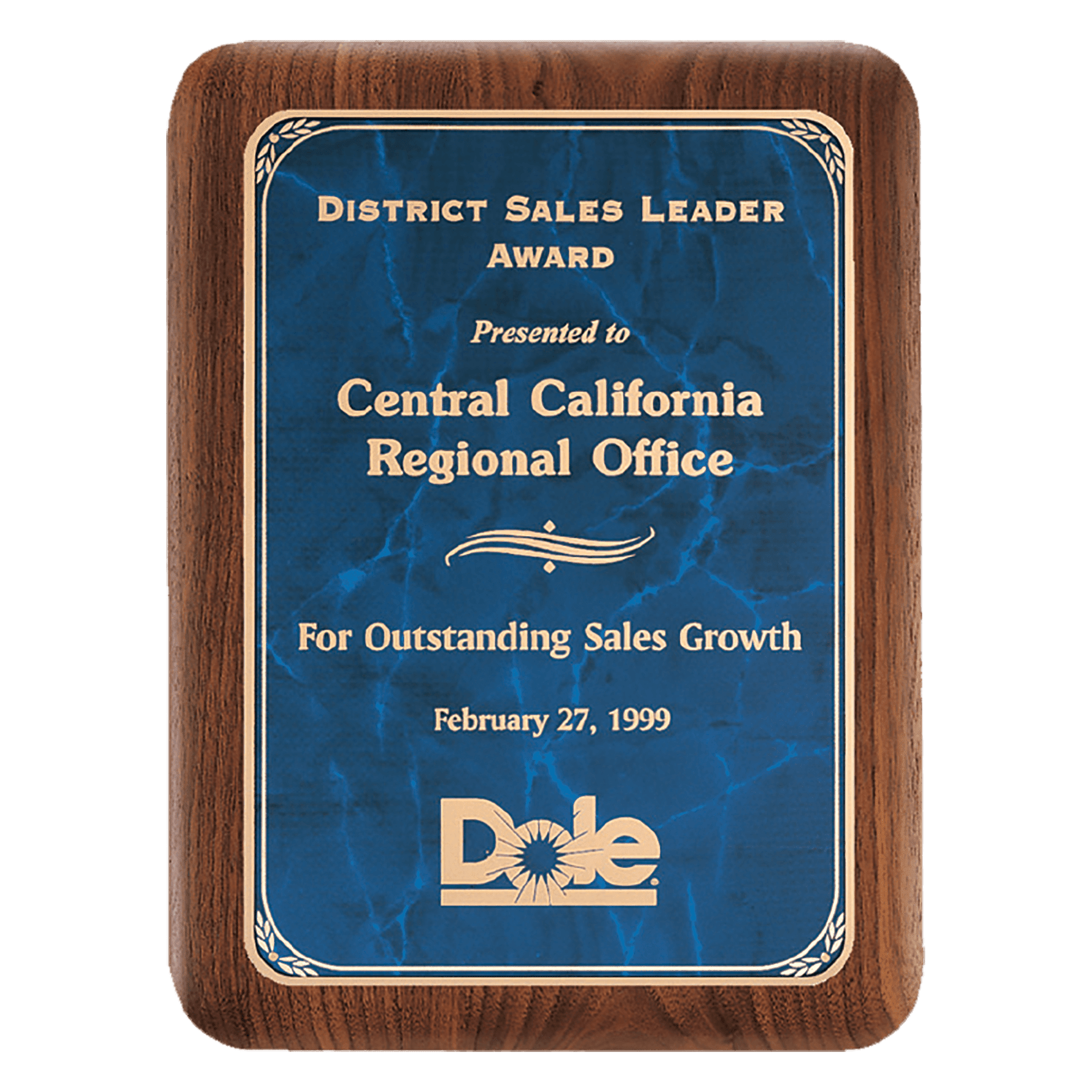 Walnut Plaque with Gold 8" x 10 1/2" American Border Sapphire Marble LaserFX Plate