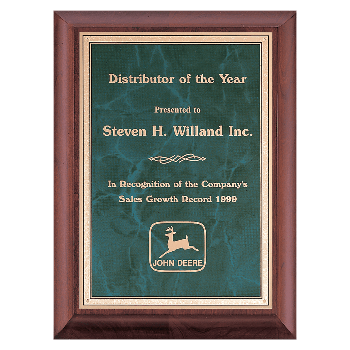 Cherry Finish Plaque with Emerald Marble Gold 9" x 12" Hand Rubbed Border LaserFX Plate