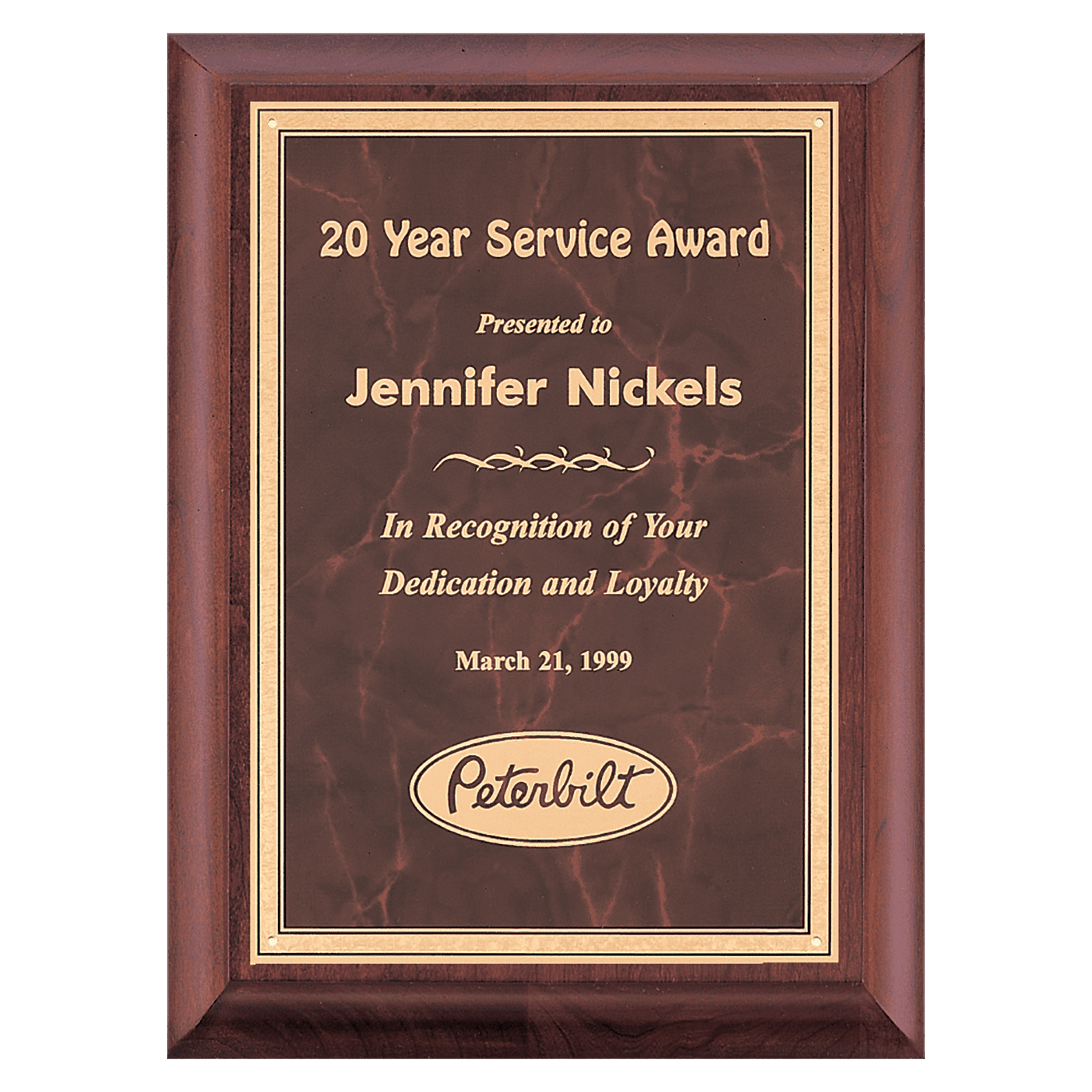 Cherry Finish Plaque with Ruby Marble Gold 9" x 12" Hand Rubbed Border LaserFX Plate