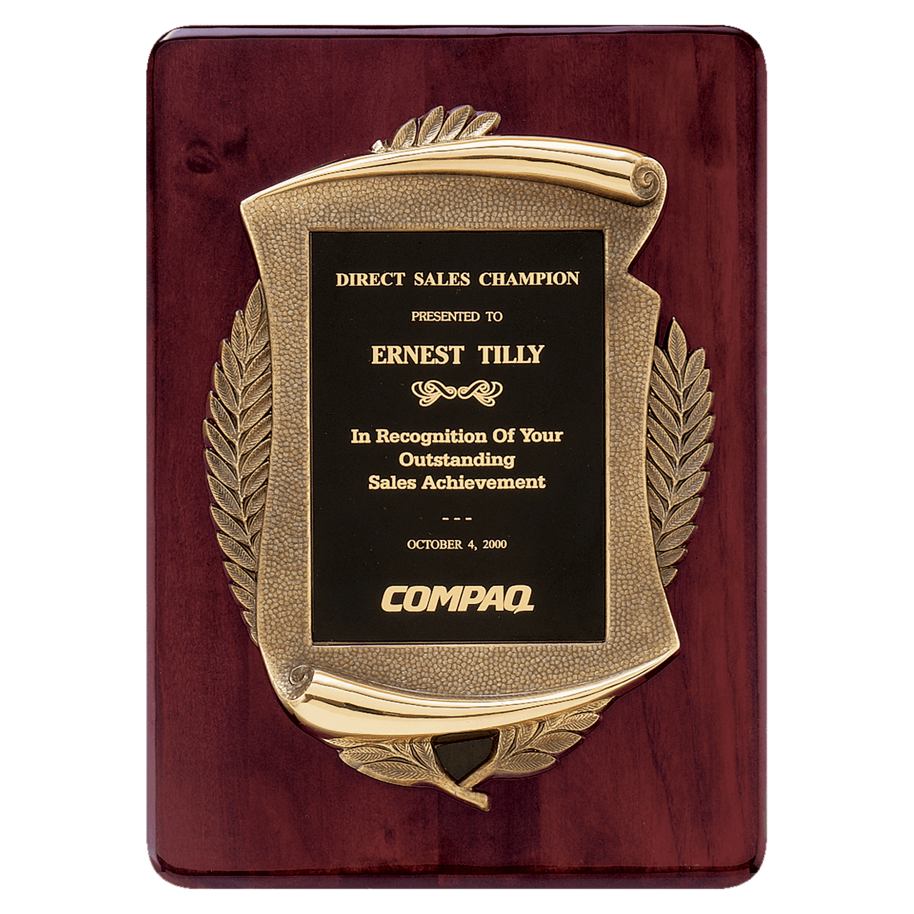 11" x 15" Rosewood Piano Finish Plaque w/Antique Bronze Scroll Frame and Black Brass Plate