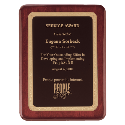 Rosewood Piano Finish Plaque with Black/Gold 10 1/2" x 13" Florentine Design LaserFX Plate