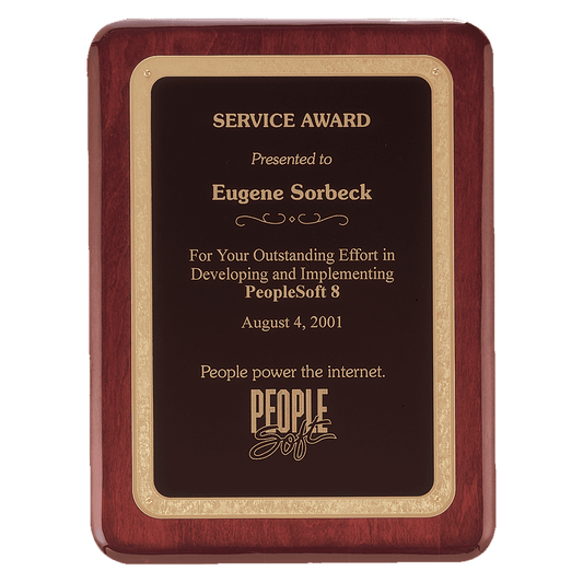 Rosewood Piano Finish Plaque with Black/Gold 10 1/2" x 13" Florentine Design LaserFX Plate