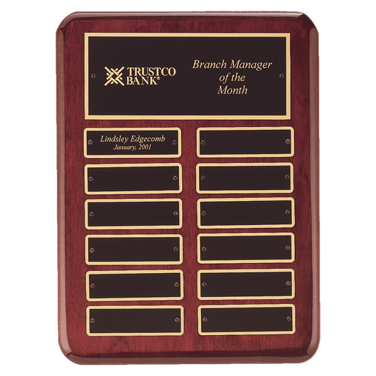 9" x 12" Rosewood Piano Finish 12 Perpetual Plates Plaque with Laserable Black Brass Plates