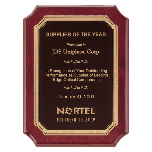 11" x 15" Airflyte Rosewood Piano Finish Plaque with Gold Border LaserFX Plate