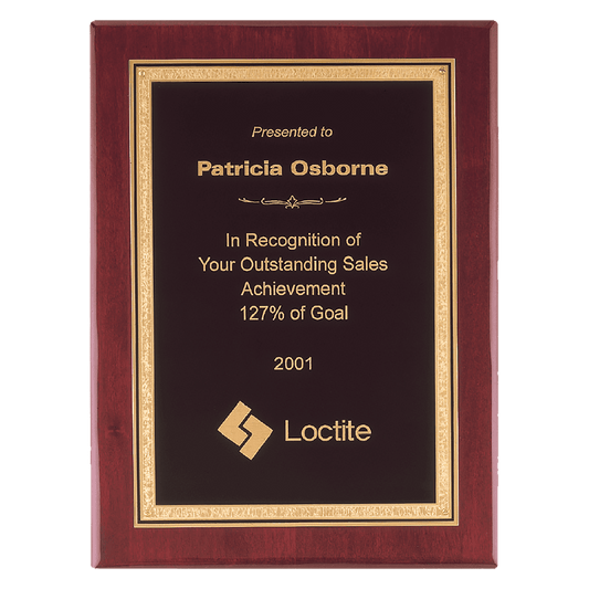 11" x 14" Airflyte Premium Rosewood Piano Finish Plaque with Gold Florentine Black LaserFX Plate