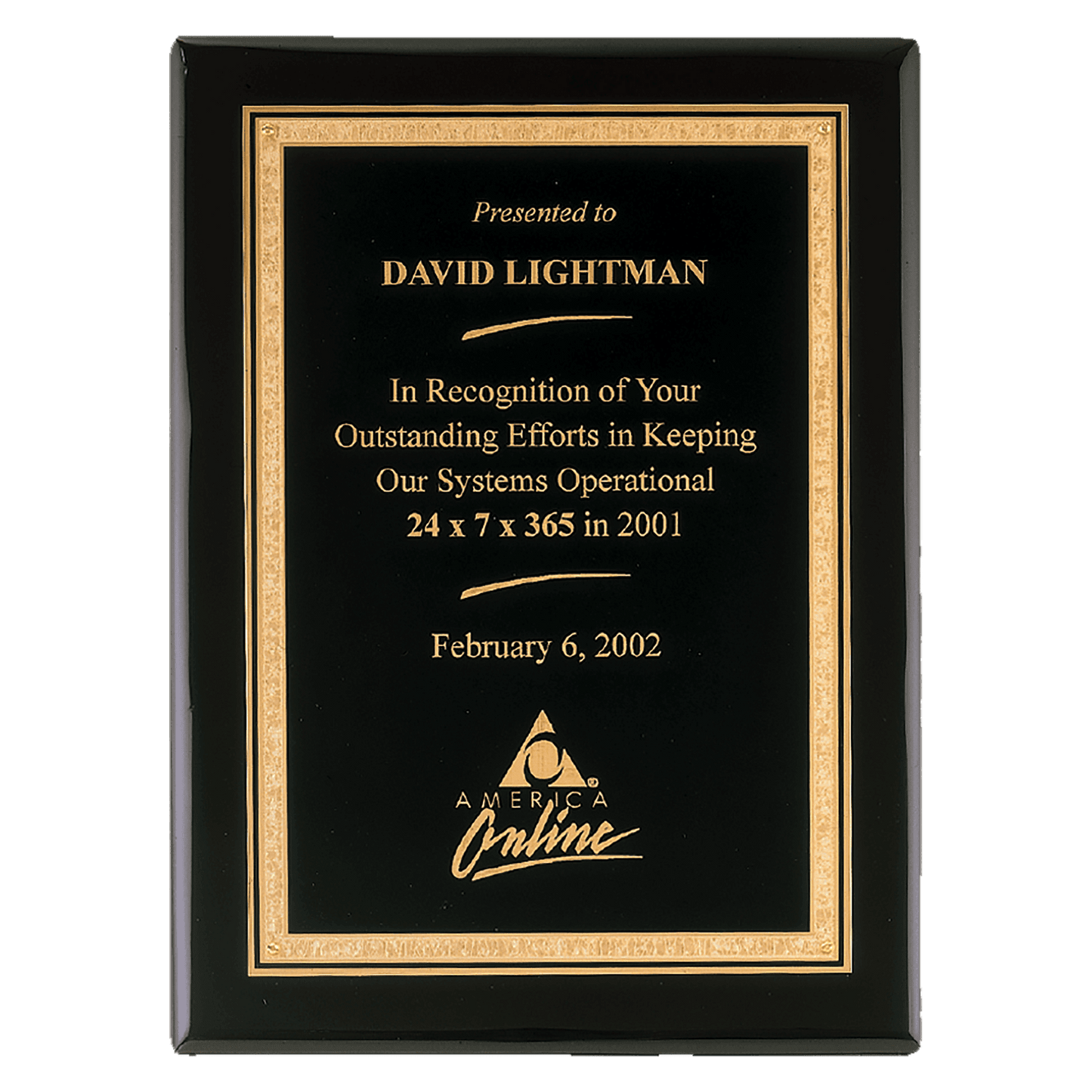 Black Piano Finish Plaque with Gold 9" x 12" Airflyte Premium Florentine Border LaserFX Plate