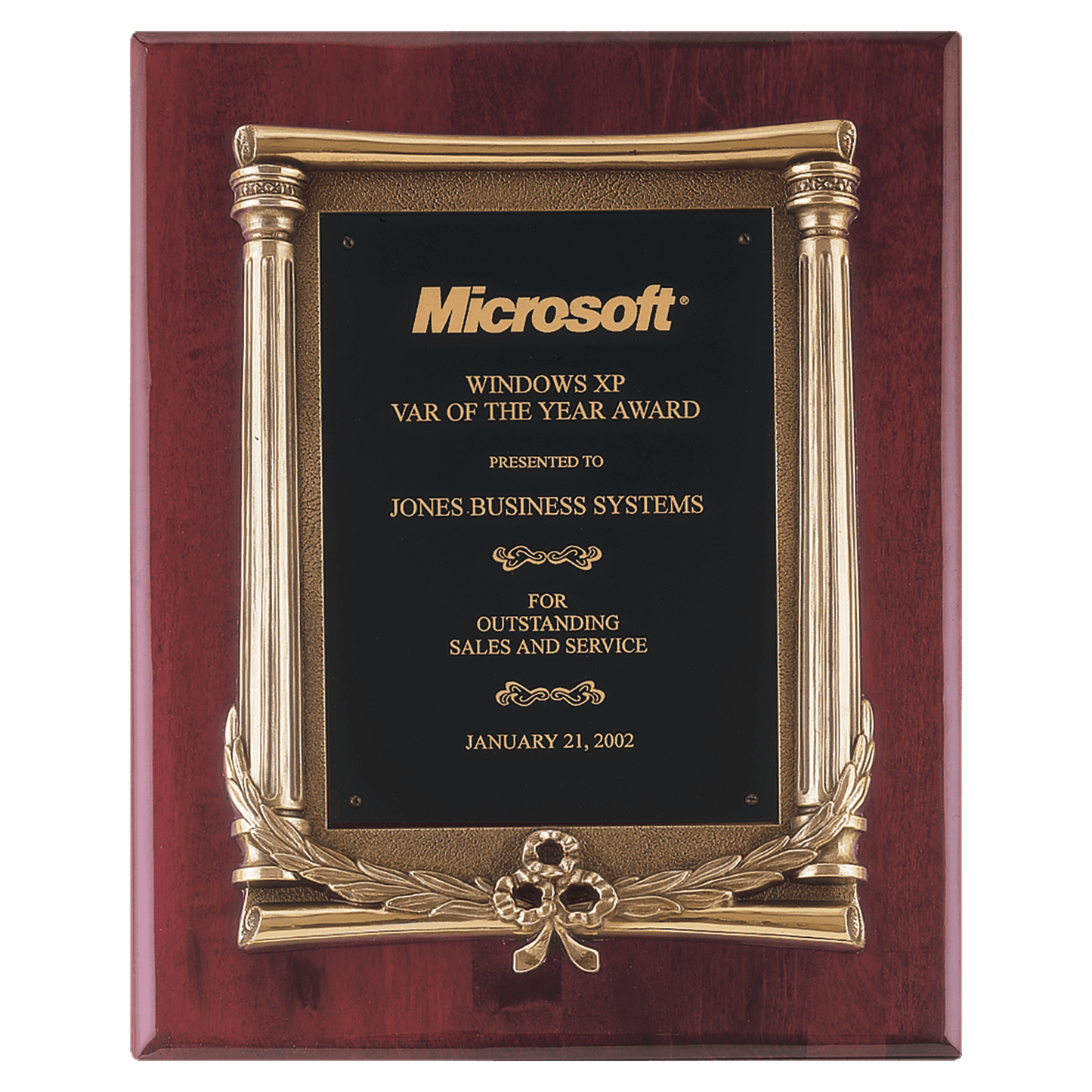 Rosewood Piano Finish Plaque, Antique Bronze Frame Casting, Black Brass 10 1/2" x 13" Plate