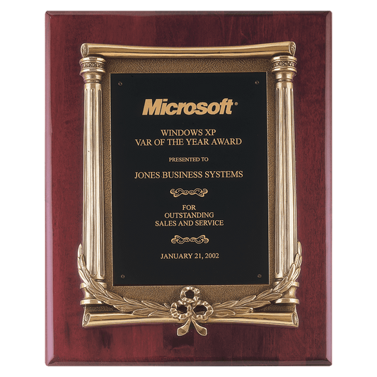 Rosewood Piano Finish Plaque, Antique Bronze Frame Casting, Black Brass 10 1/2" x 13" Plate