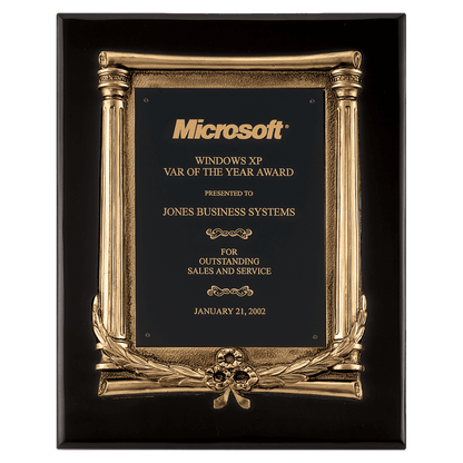 Black Piano Finish Plaque, Antique Bronze Frame Casting, Black Brass 10 1/2" x 13" Plate