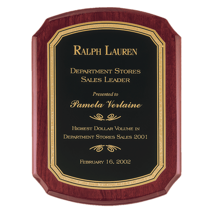 Rosewood Piano Finish Plaque with Black/Gold 8" x 10 1/2" Airflyte Florentine Border LaserFX Plate