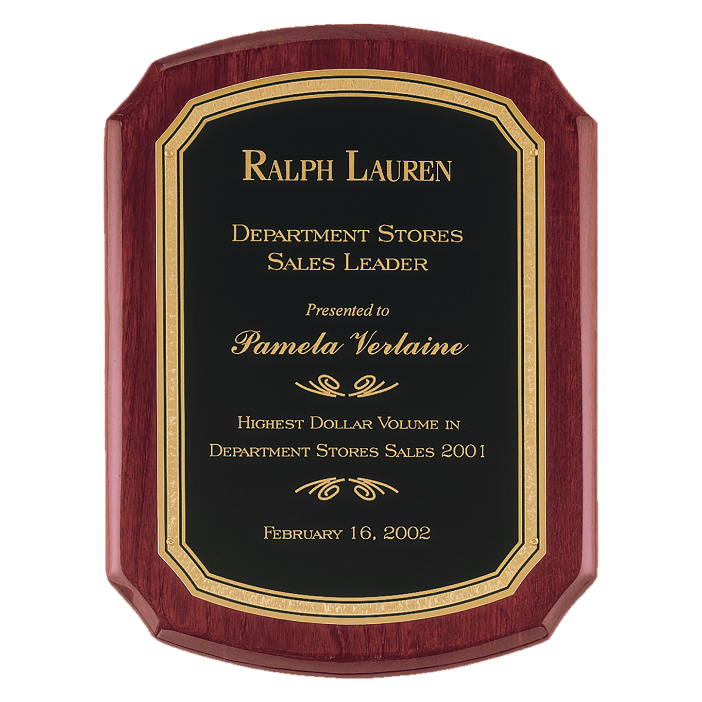 11" x 15" Airflyte Rosewood Piano Finish Plaque with Black/Gold Florentine Border LaserFX plate
