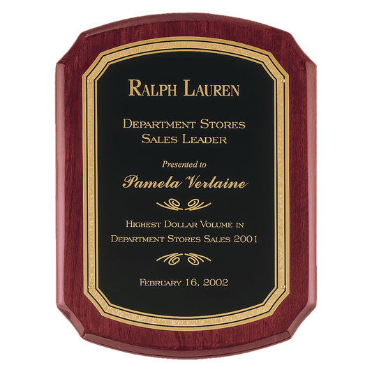11" x 15" Airflyte Rosewood Piano Finish Plaque with Black/Gold Florentine Border LaserFX plate