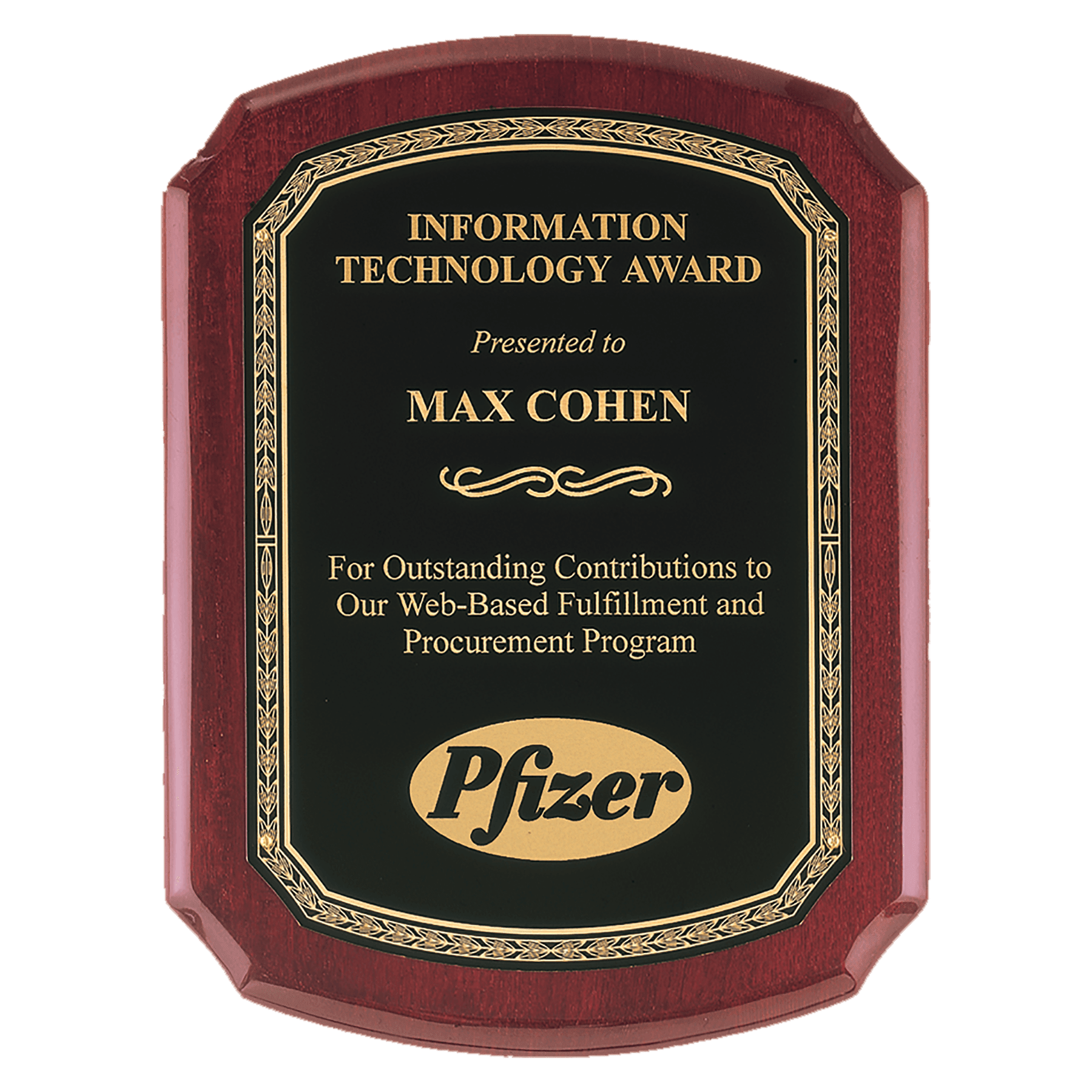 Airflyte Rosewood Piano Finish Plaque with Black Florentine Gold Border LaserFX Plate