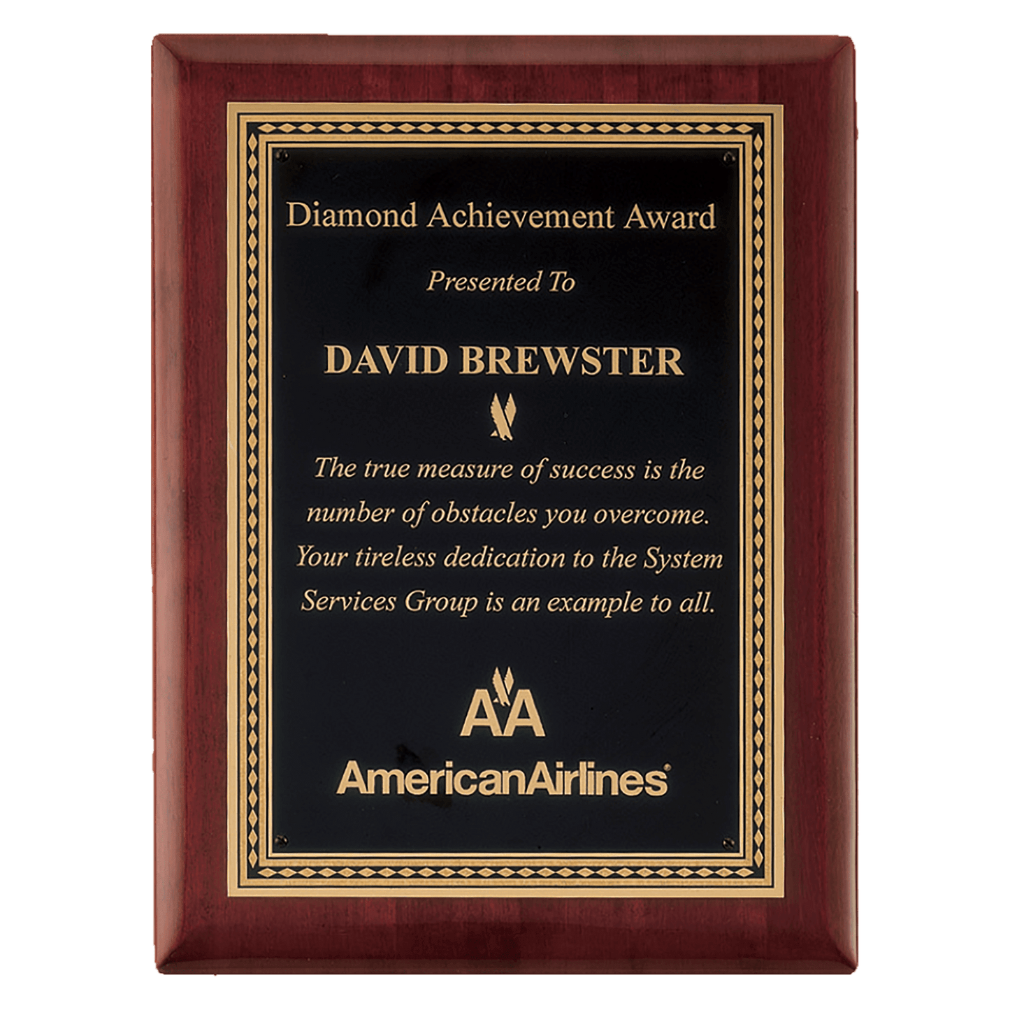 Rosewood Piano Finish Plaque with Gold Border Black 8" x 10 1/2" Airflyte Premium LaserFX Plate