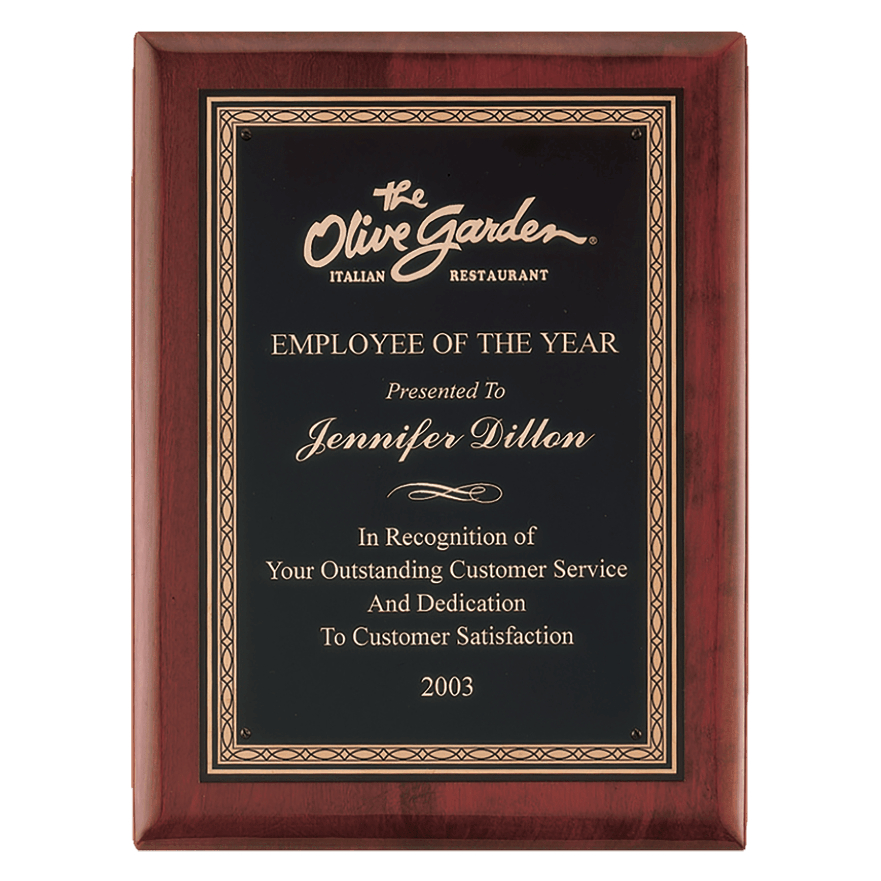 10 1/2" x 13" Airflyte Premium Rosewood Piano Finish Plaque with Gold Border Black Laserable Brass Plate