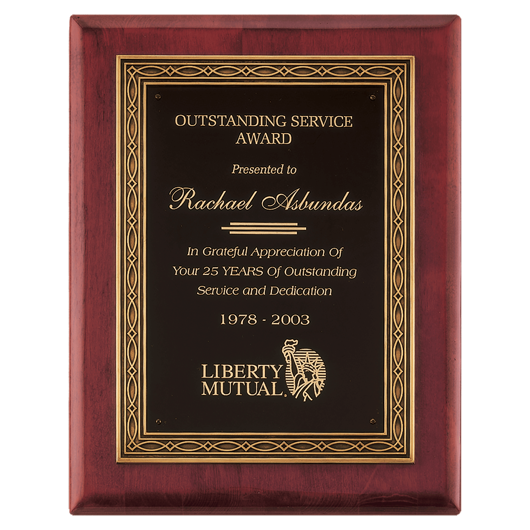 Rosewood Piano Finish Plaque w/Antique Bronze Cast Frame and Black Brass 11" x 14" Plate