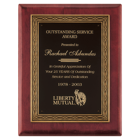 Rosewood Piano Finish Plaque w/Antique Bronze Cast Frame and Black Brass 11" x 14" Plate