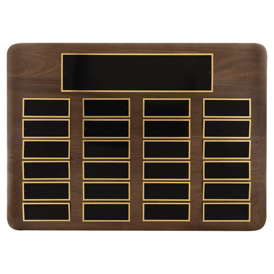 15" x 21"/Plates 1 1/2" x 3 3/4" American Walnut 24 Plate Perpetual Plaque with Black Brass Plates