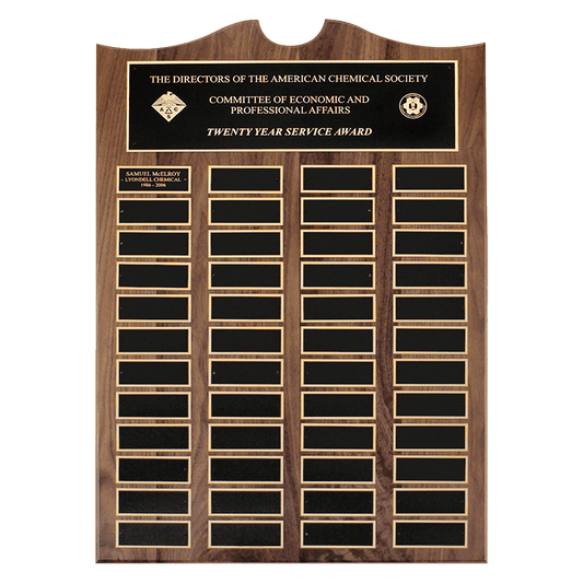 14" x 25"/Plates 1 1/2" x 3 3/4" American Walnut 36 Plate Perpetual Plaque with Black Brass Plates