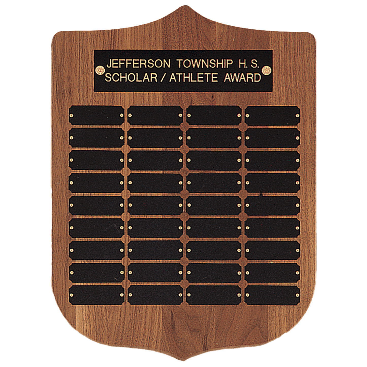 12" x 16"/Plates 7/8" x  2 1/2" American Walnut 36 Plate Perpetual Plaque with Black Brass Plates