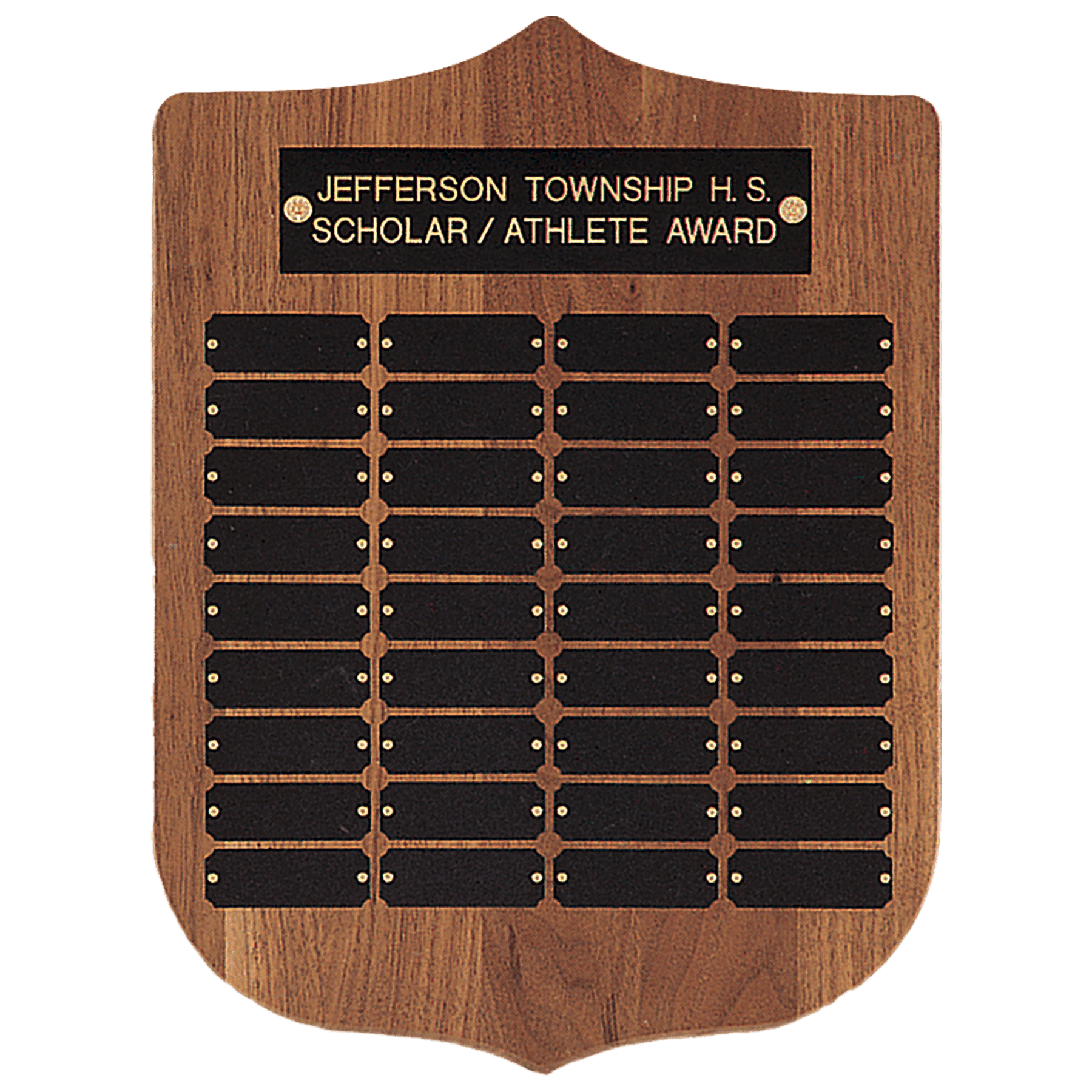 12" x 16"/Plates 7/8" x  2 1/2" American Walnut 36 Plate Perpetual Plaque with Black Brass Plates