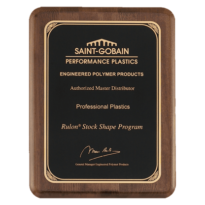 Walnut Piano Finish Plaque with Gold 9" x 12" Airflyte Premium Florentine Border LaserFX Plate