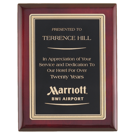 Rosewood Piano Finish Plaque with Gold Border Black 7" x 9" Airflyte Premium LaserFX Plate
