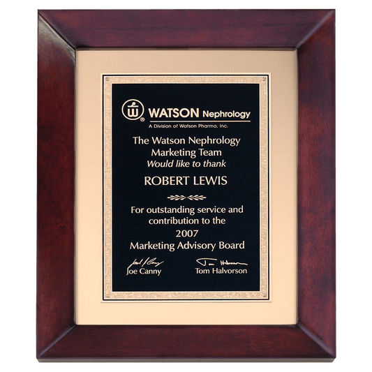 12" x 15" Airflyte Cherry Finish Frame wtih Gold Metal Background and Black and Gold LaserFX Florentine Border Plate