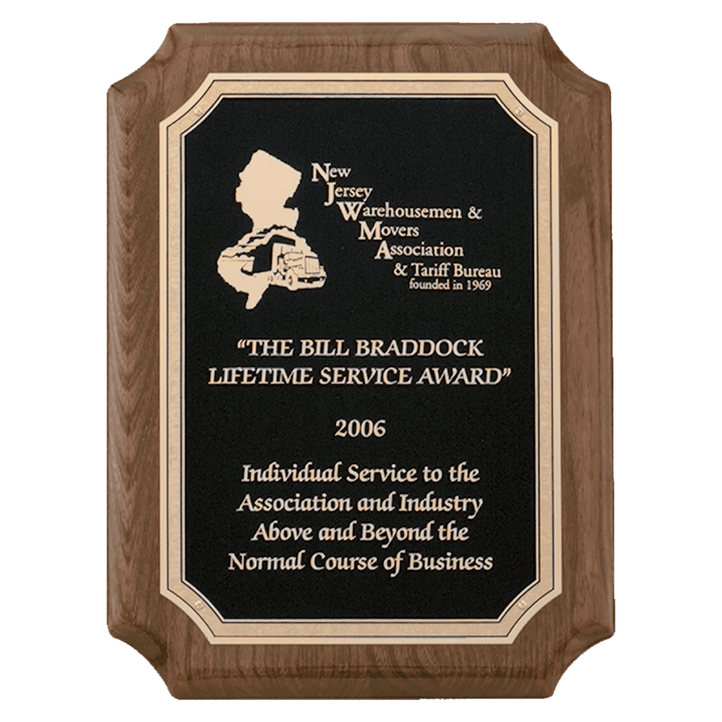Walnut Piano Finish Plaque with Gold Florentine Border Textured Black 8" x 10 1/2" Airflyte Premium LaserFX Plate