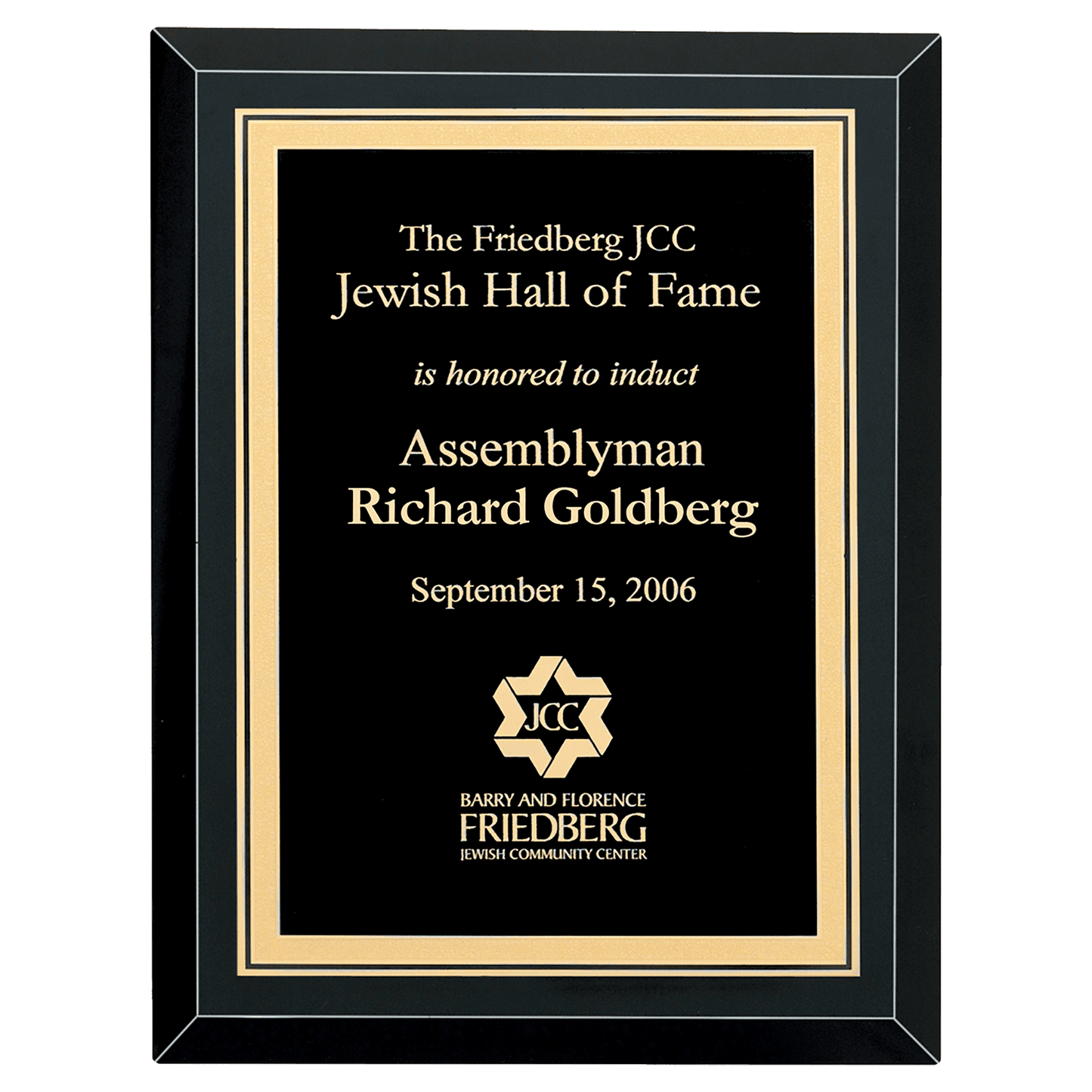 9" x 12" Airflyte Premium Black Mirror Glass Plaque with Gold Florentine Border LaserFX Plate