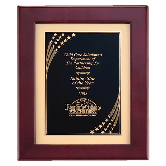 12" x 15" Airflyte Rosewood Piano Finish Frame with Gold Metal Background and Florentine Design Star Border Plate