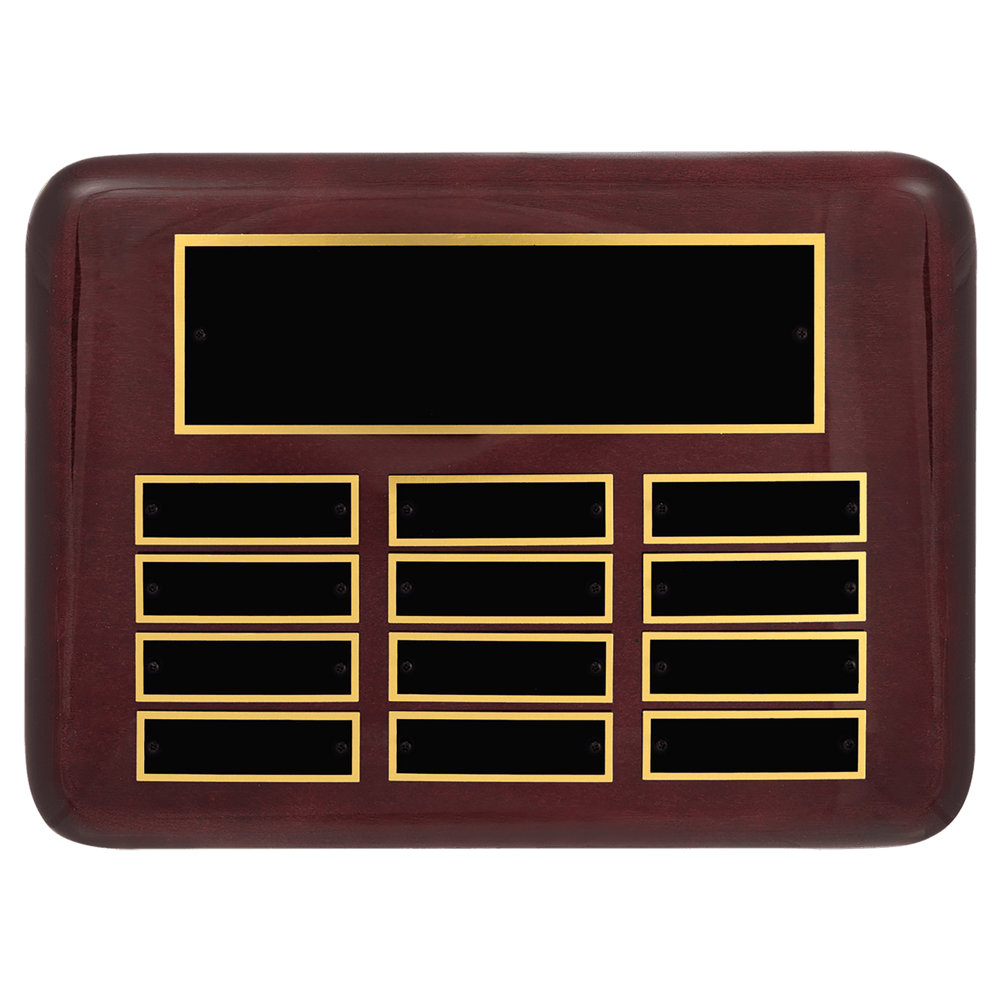 9" x 12"/Plates 7/8" x 2 3/4" Rosewood Piano 12 Plate Perpetual Plaque with Black Brass Plates