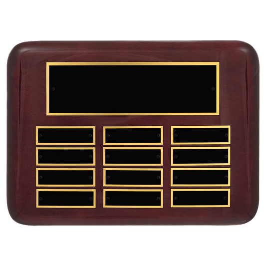 9" x 12"/Plates 7/8" x 2 3/4" Rosewood Piano 12 Plate Perpetual Plaque with Black Brass Plates
