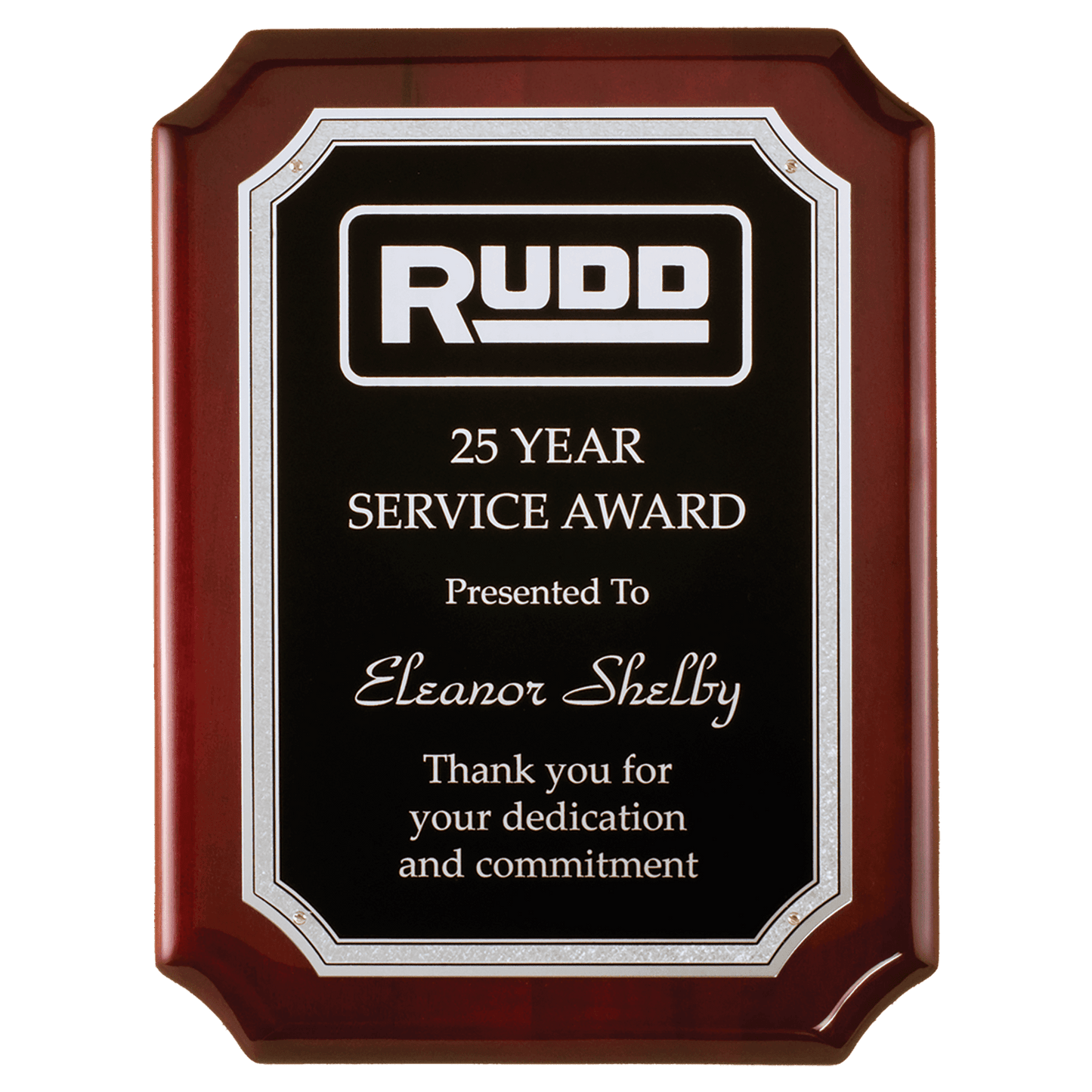 9" x 12" Rosewood High Gloss Plaque with Silver Florentine Border Black Textured Plate