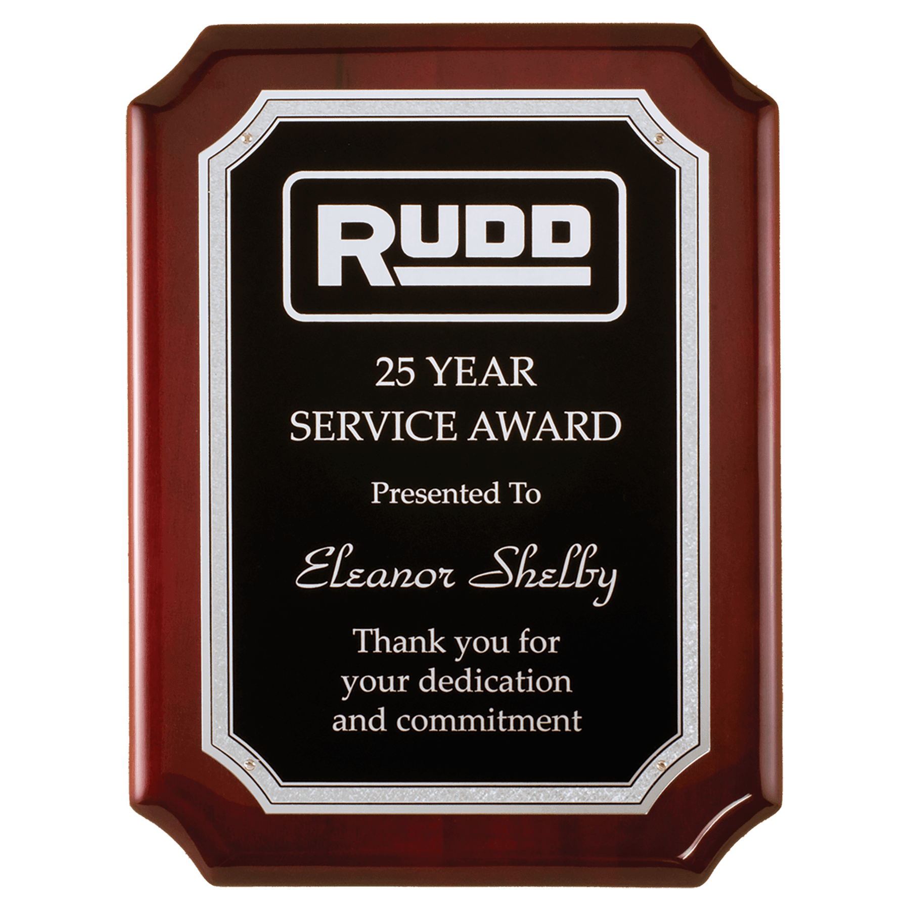 9" x 12" Rosewood High Gloss Plaque with Silver Florentine Border Black Textured Plate