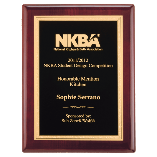 Rosewood Piano Finish Plaque with Textured Black/Gold 7" x 9" Airflyte Florentine Border LaserFX Plate