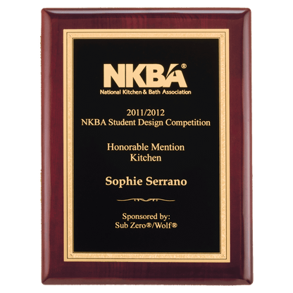 Rosewood Piano Finish Plaque with Textured Black/Gold 8" x 10" Airflyte Florentine Border LaserFX Plate