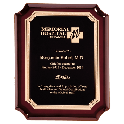 Rosewood High Gloss Plaque with Black Gold 9" x 12" Florentine Border LaserFX Plate