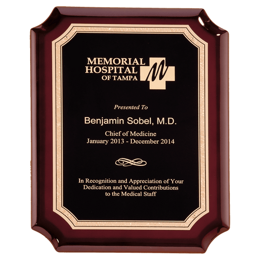 11" x 15" Rosewood High Gloss Plaque with Black Gold Florentine Border LaserFX Plate