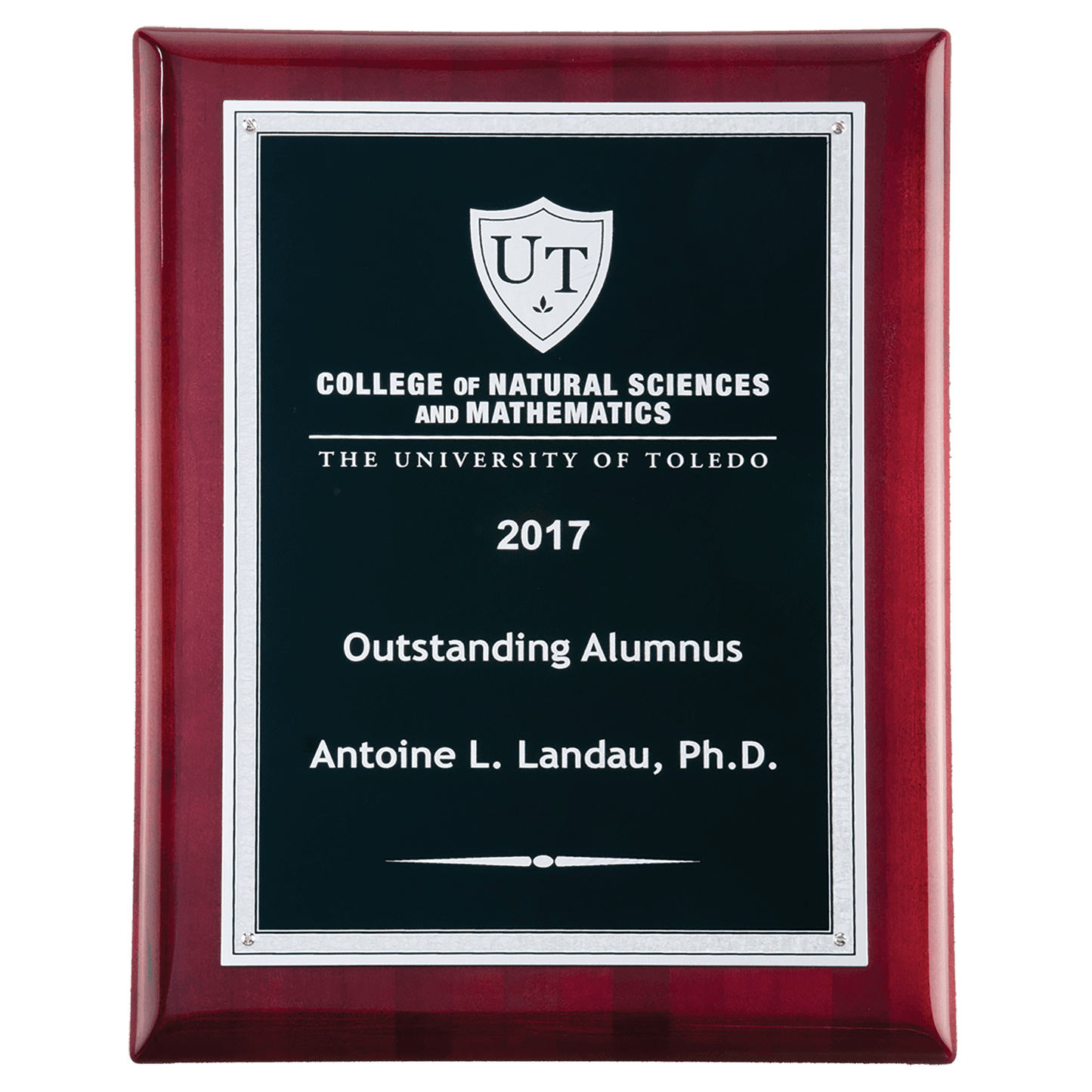 9" x 12" Airflyte Rosewood Piano Finish Plaque with Textured Black LaserFX Plate with Silver Florentine Border