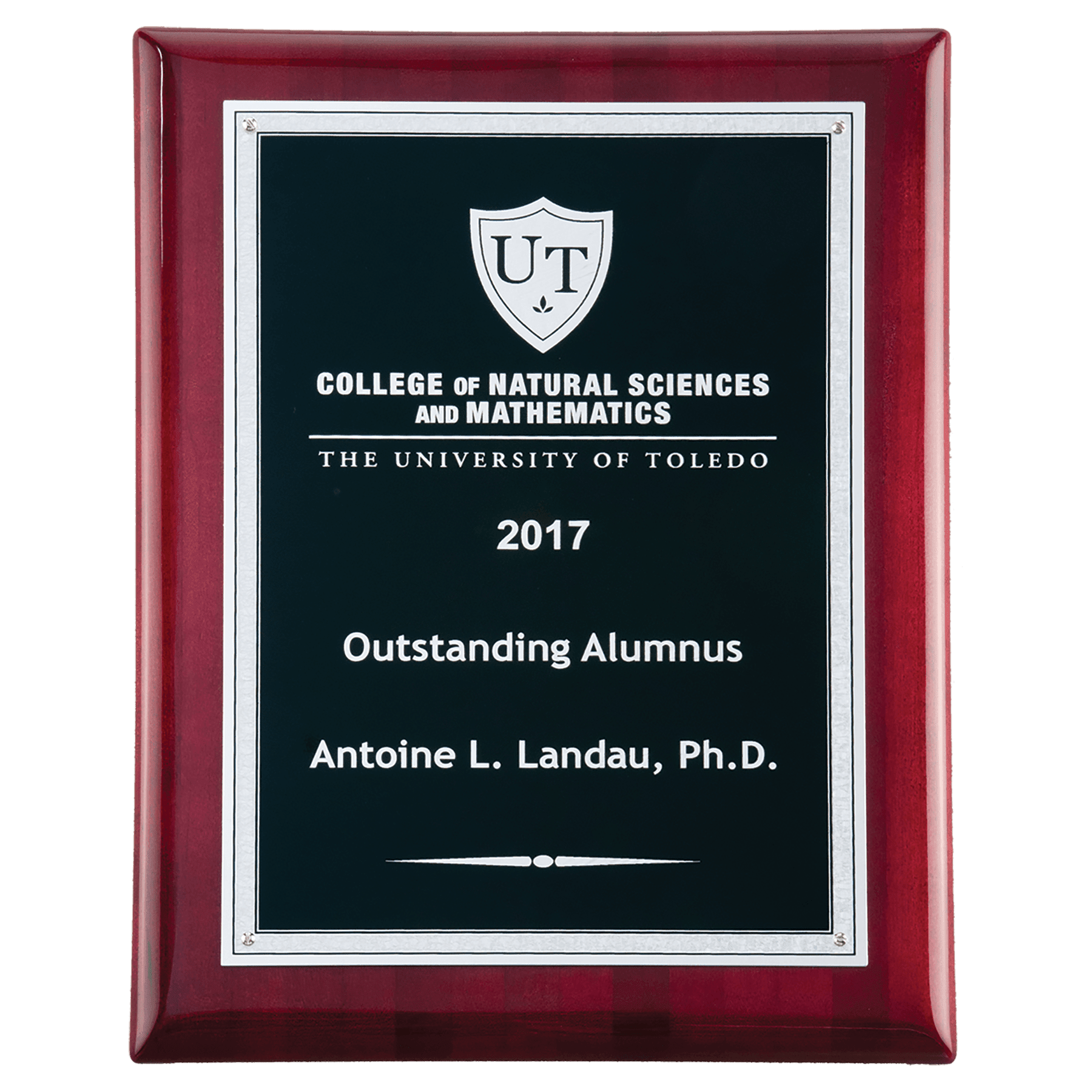 9" x 12" Airflyte Rosewood Piano Finish Plaque with Textured Black LaserFX Plate with Silver Florentine Border