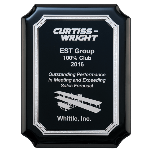 7" x 9" Black High Gloss Plaque with Black Silver Florentine Border Laserable Aluminum Plate