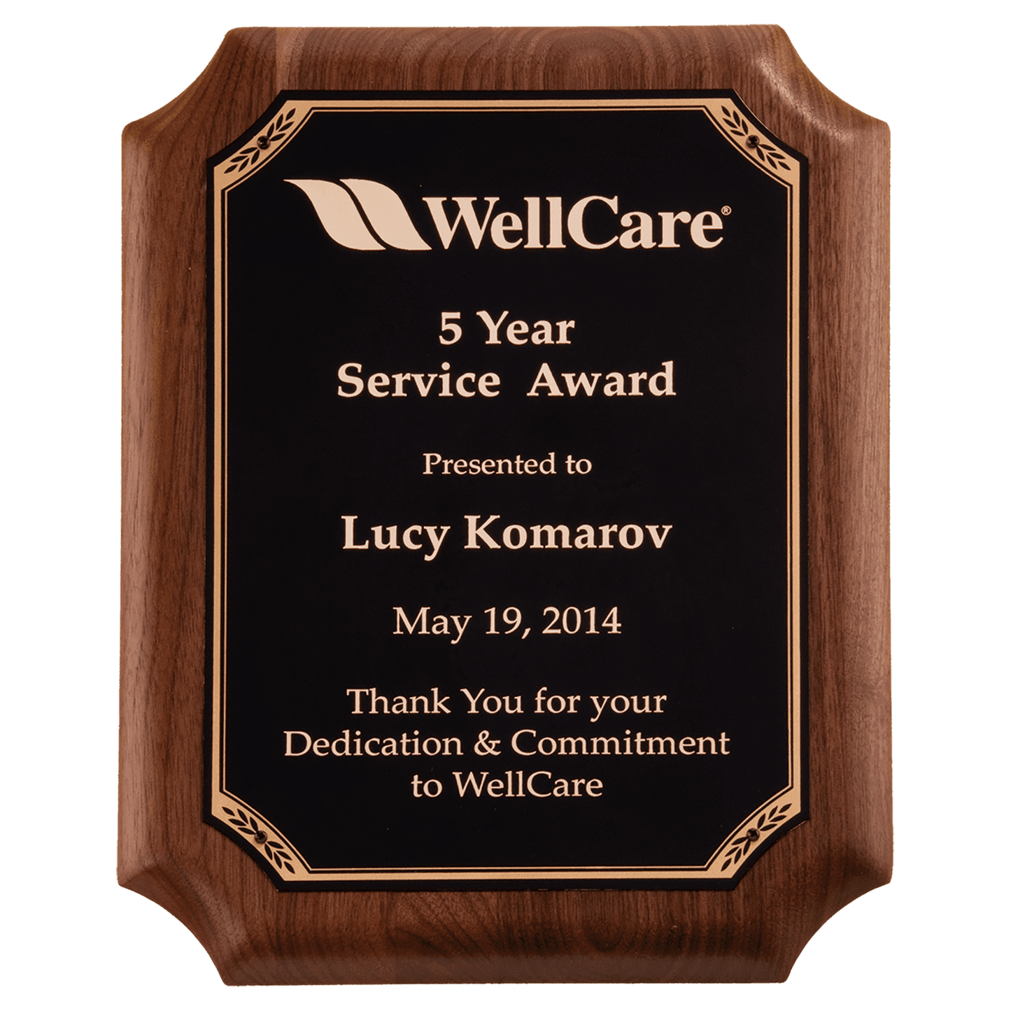 11" x 15" American Walnut Plaque with Gold Border Black LaserFX Plate