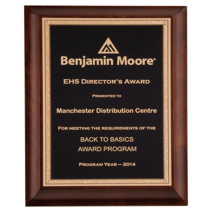 Cherry Finish Plaque with Black Gold 2 7" x 9" Hand Rubbed Florentine Border LaserFX Plate